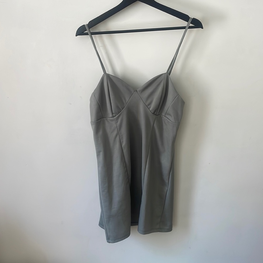 Greyish/Green Mini Party Dress. Size M.